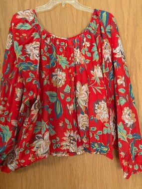 Anthropologie Maeve Red Floral Peasant Blouse